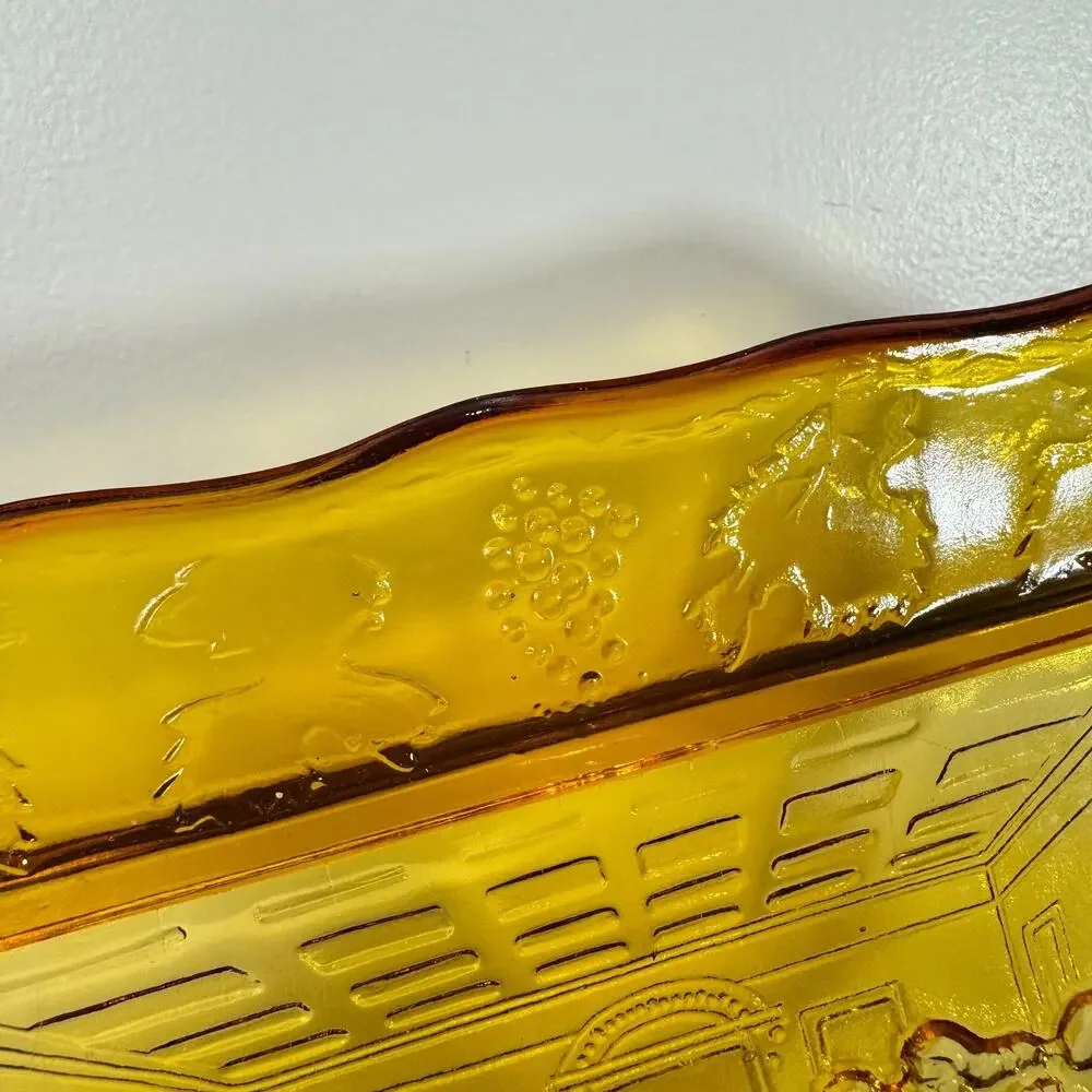 Vintage Tiara Indiana Glass Amber Gold Lord's Supper Last Supper Tray 11